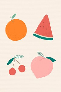 Colorful pastel fruit illustration set 