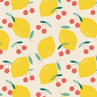 Seamless lemon cherry pattern pastel background