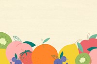 Mixed fruits corner border yellow background paper texture 