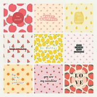 Quote on fruit pattern background  social media post set