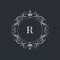 R letter vintage badge vector on black