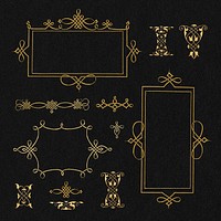 Gold vintage filigree frame set, remix from The Model Book of Calligraphy Joris Hoefnagel and Georg Bocskay