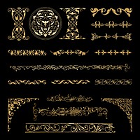 Gold vintage Victorian separator vector set, remix from The Model Book of Calligraphy Joris Hoefnagel and Georg Bocskay