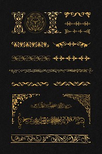 Victorian gold vintage divider psd element set, remix from The Model Book of Calligraphy Joris Hoefnagel and Georg Bocskay