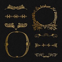 Victorian gold frame vintage ornamental element set, remix from The Model Book of Calligraphy Joris Hoefnagel and Georg Bocskay