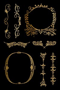 Victorian gold frame vector ornamental element set, remix from The Model Book of Calligraphy Joris Hoefnagel and Georg Bocskay