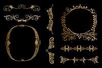 Victorian gold frame vector ornamental element set, remix from The Model Book of Calligraphy Joris Hoefnagel and Georg Bocskay
