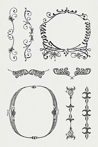Black vintage ornamental flourish divider element set, remix from The Model Book of Calligraphy Joris Hoefnagel and Georg Bocskay