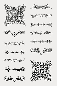 Flourish vector divider ornamental set, remix from The Model Book of Calligraphy Joris Hoefnagel and Georg Bocskay