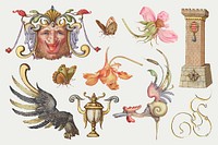 Victorian ornamental decorative object vector set, remix from The Model Book of Calligraphy Joris Hoefnagel and Georg Bocskay