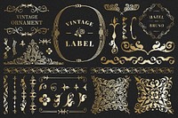 Gold vintage ornamental element set, remix from The Model Book of Calligraphy Joris Hoefnagel and Georg Bocskay