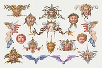 Troll cherub medieval mythical creature set, remix from The Model Book of Calligraphy Joris Hoefnagel and Georg Bocskay