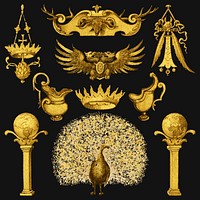 Antique vector gold ornamental medieval object set, remix from The Model Book of Calligraphy Joris Hoefnagel and Georg Bocskay