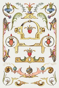 Victorian ornamental objects vector hand drawn, remix from The Model Book of Calligraphy Joris Hoefnagel and Georg Bocskay