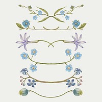 Blue flower divider flourish vector set, remix from The Model Book of Calligraphy Joris Hoefnagel and Georg Bocskay