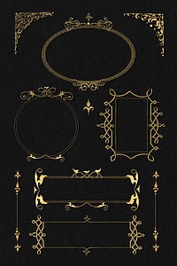 Vintage Victorian psd frame border ornament collection on black, remix from The Model Book of Calligraphy Joris Hoefnagel and Georg Bocskay