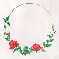 Blooming red rose gold frame illustration
