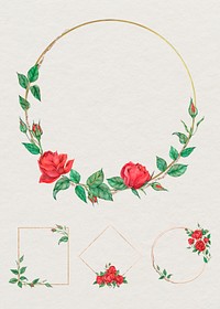 Psd frame with red rose set