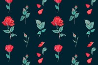 Blooming red rose pattern background hand drawn