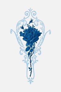 Vector blue rose ornamental vintage botanical illustration