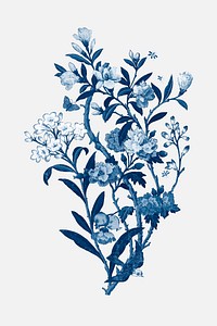 Vector blue flowers vintage botanical illustration