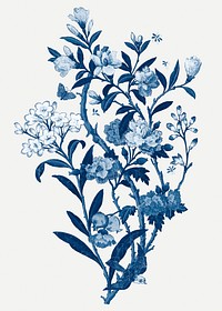 Psd blue flowers vintage botanical illustration
