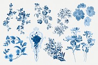 Blue flowers vintage clipart set
