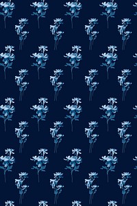 Blue chrysanthemums botanical pattern vector  vintage background