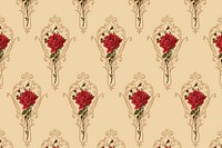 Vector red rose ornamental flower pattern vintage background