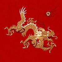 Gold red Chinese art dragon decorative ornament clipart