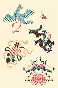 Chinese art symbol decorative ornament clipart set