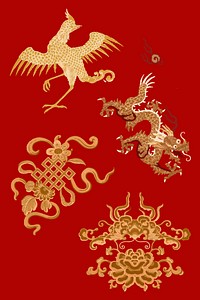 Animals vector gold traditional Chinese art clipart collection