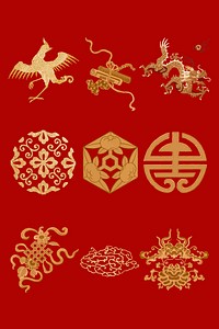 Decorative ornaments vector gold traditional Chinese art clipart set