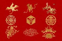 Gold red Chinese art decorative ornament clipart set
