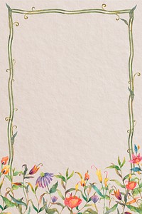 Green frame with watercolor flowers on beige background