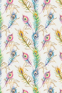 Background of peacock feather vector colorful watercolor pattern