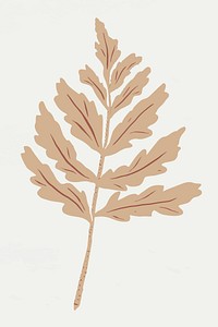 Vintage beige leaves vector plant linocut style