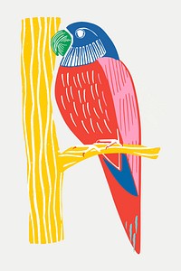 Vintage parrot vector colorful bird linocut clipart