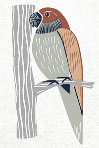 Vintage cockatoo bird vector linocut hand drawn