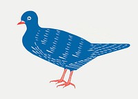 Vintage blue dove vector bird linocut clipart