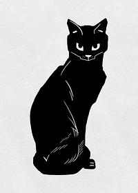 Vintage black cat vector linocut stencil clipart