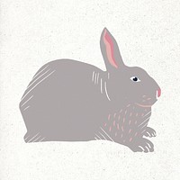 Gray rabbit animal psd vintage hand drawn illustration