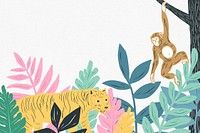Vintage wild animals frame colorful jungle background