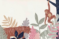 Vintage wild animals frame vector earth tone botanical background