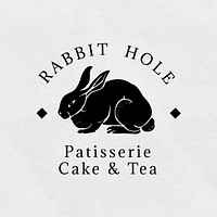 Vintage black rabbit linocut vector editable template