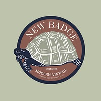 Vintage turtle badge linocut vector editable template