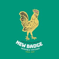 Retro yellow rooster logo linocut illustration