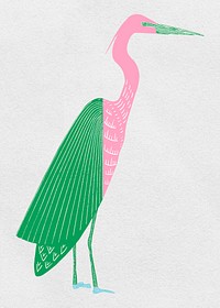Green pink heron psd vintage bird clipart