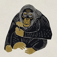 Wild animal orangutan vector vintage clipart