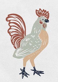 Vintage rooster vector bird linocut drawing